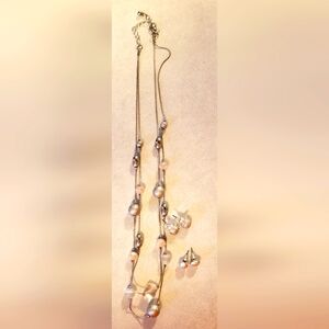 Pink & Silver Necklace/Earring Set